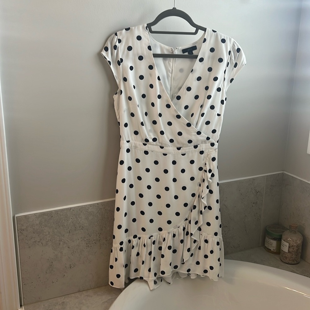 J Crew Navy and White Polka Dot Dress Size 4